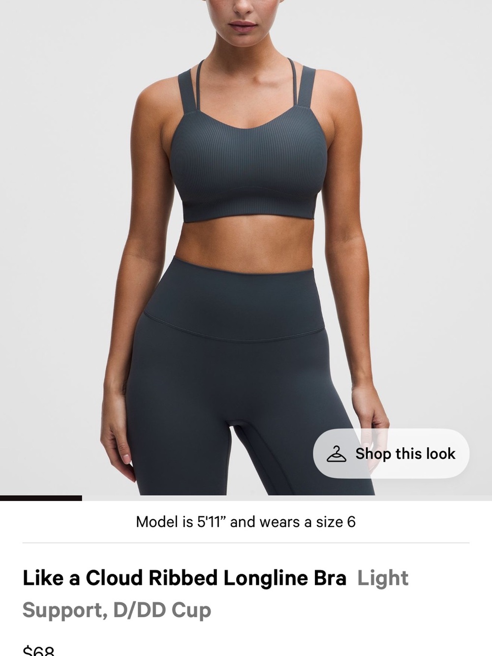 lululemon Like a Cloud Longline ribbed bra light support d/dd 12 -periwinkle - Picture 6 of 6